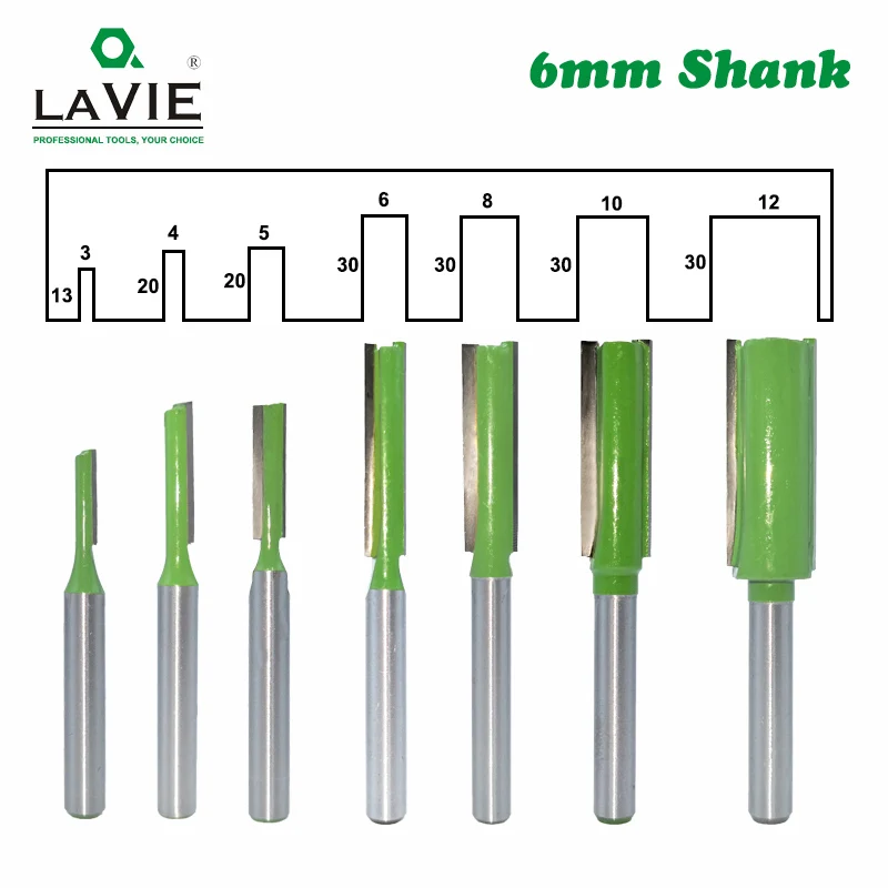  LAVIE 7pcs 6mm Shank Single Double Flute Straight Bit Milling Cutter for Wood Tungsten Carbide Rout