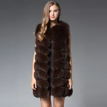 90CM Natural Real Fox Fur Vest New 2016 Winter Long Thick Women Genuine Fur Vest Jacket Pockets Real Fur Vest Coats for Women