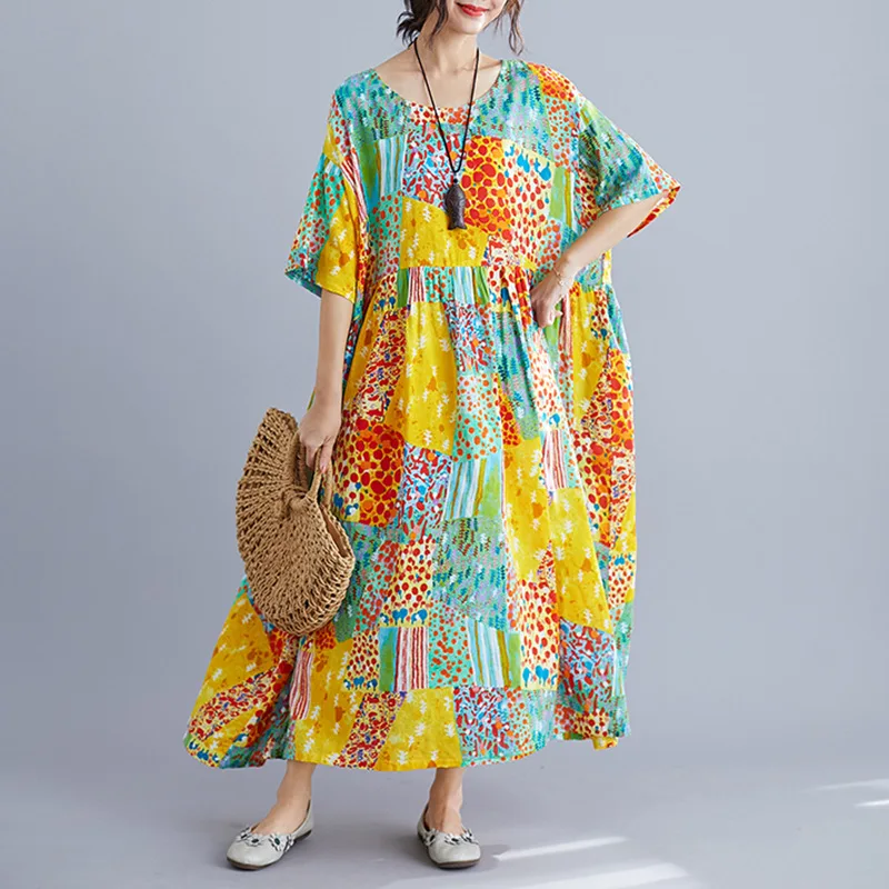 Новинка 2019 длинное женское платье с цветочным принтом летнее большого размера