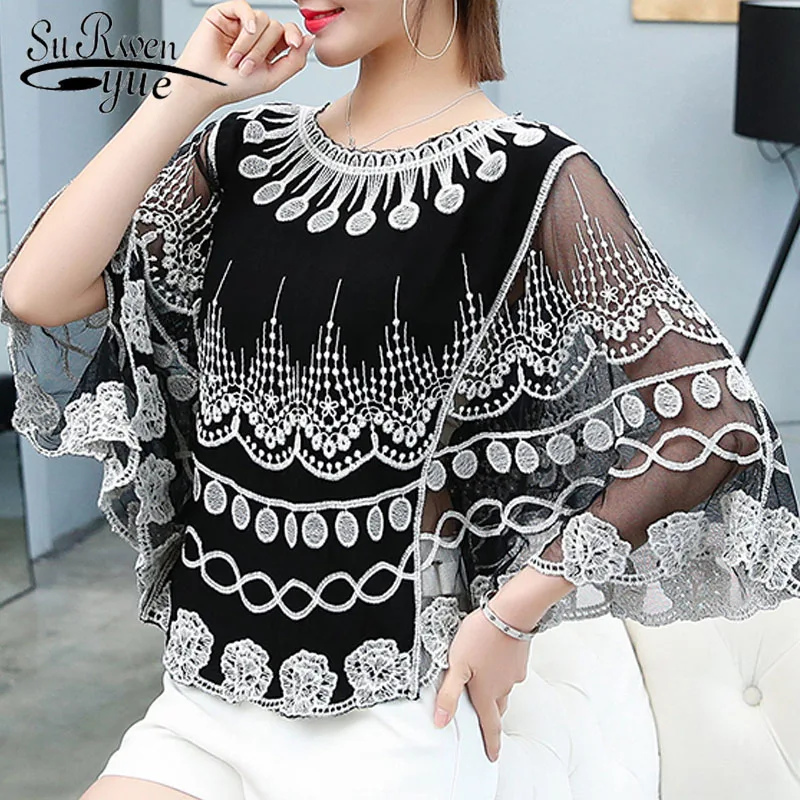 Women-Lace-One-size-shirt-2019-summer-O-