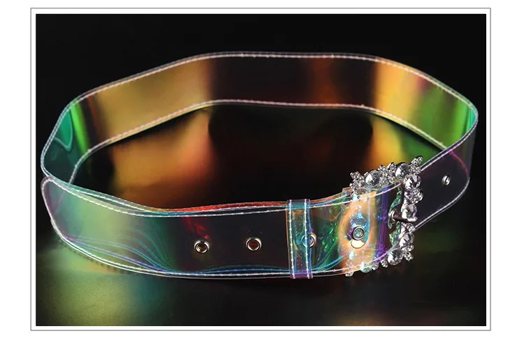 COWATHER belts for women fashion PVC wide decorated women belt transparent design female straps crystal buckle newest waistband