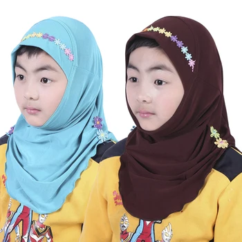 

10pecs Children Scarf Twill Flower Cute Wrap Turban Islamic Under Hijab Caps Square Shawl Muslim Scarves Ready To Wear Headscarf