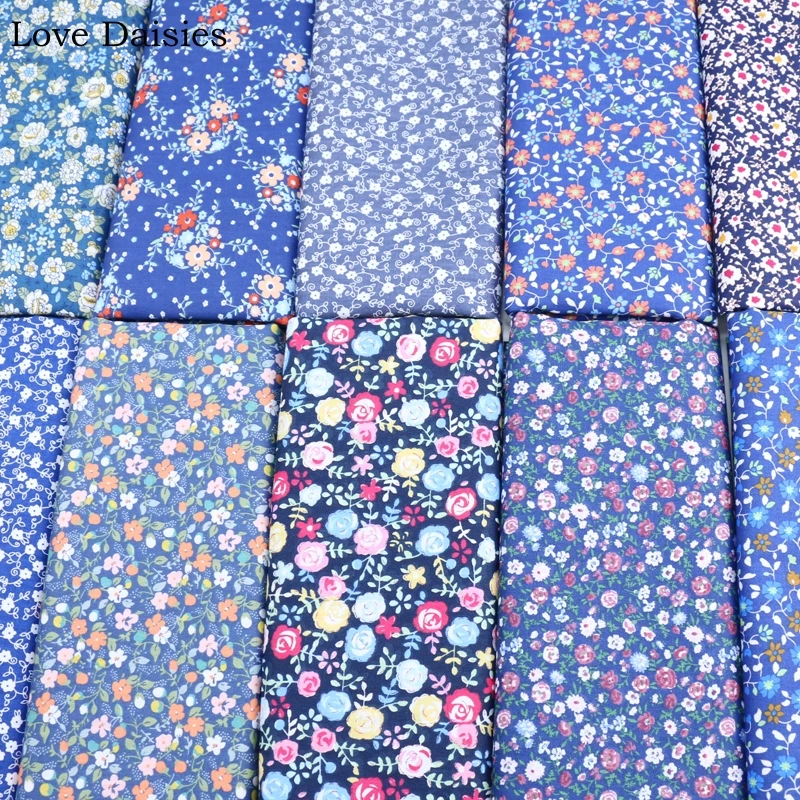 3 Tamaños Floral Azul Blanco Rosa Flores 100/% algodón de alta calidad de material de tela