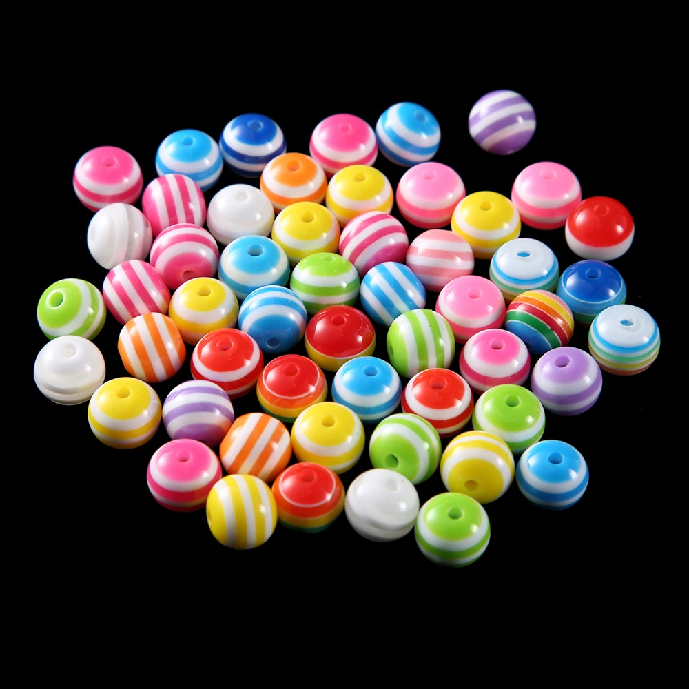 100 шт 10 мм разноцветные Круглые акриловые бусины в полоску, аксессуары для ювелирных изделий, пластиковые бусины для сахара