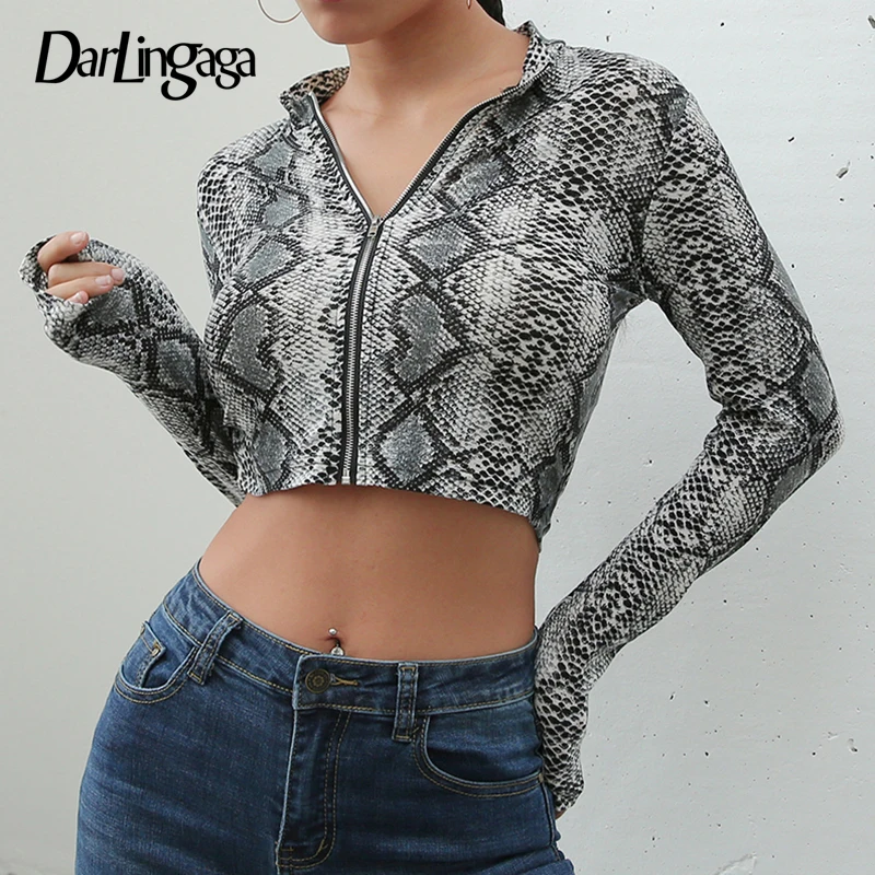 Buy Darlingaga Autumn winter long sleeve snake print t shirt women turtleneck