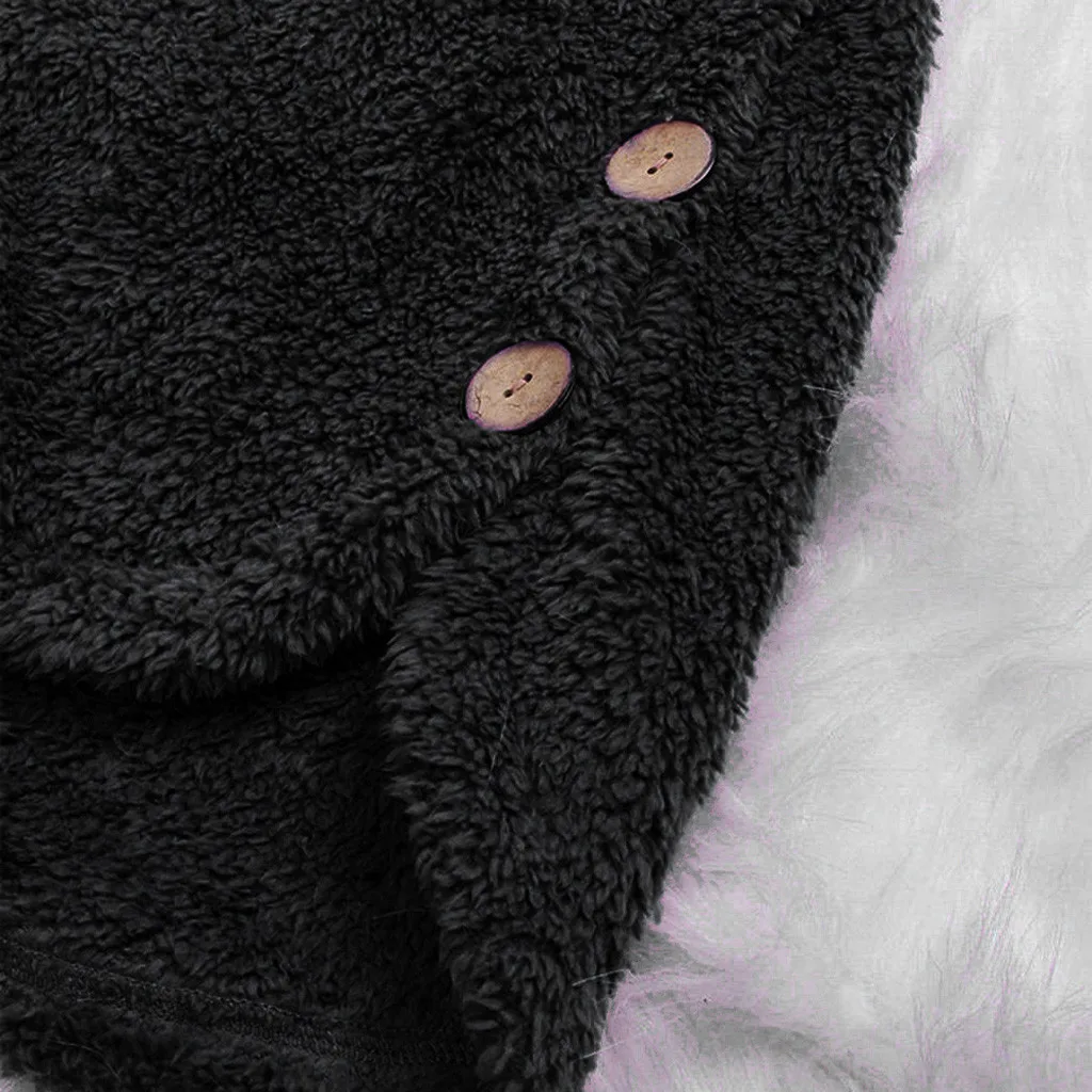 Новое тонкое шерстяное модное женское пальто на пуговицах пушистый отложной воротник Верхняя одежда Куртка повседневные топы с капюшоном пуловер свободный свитер