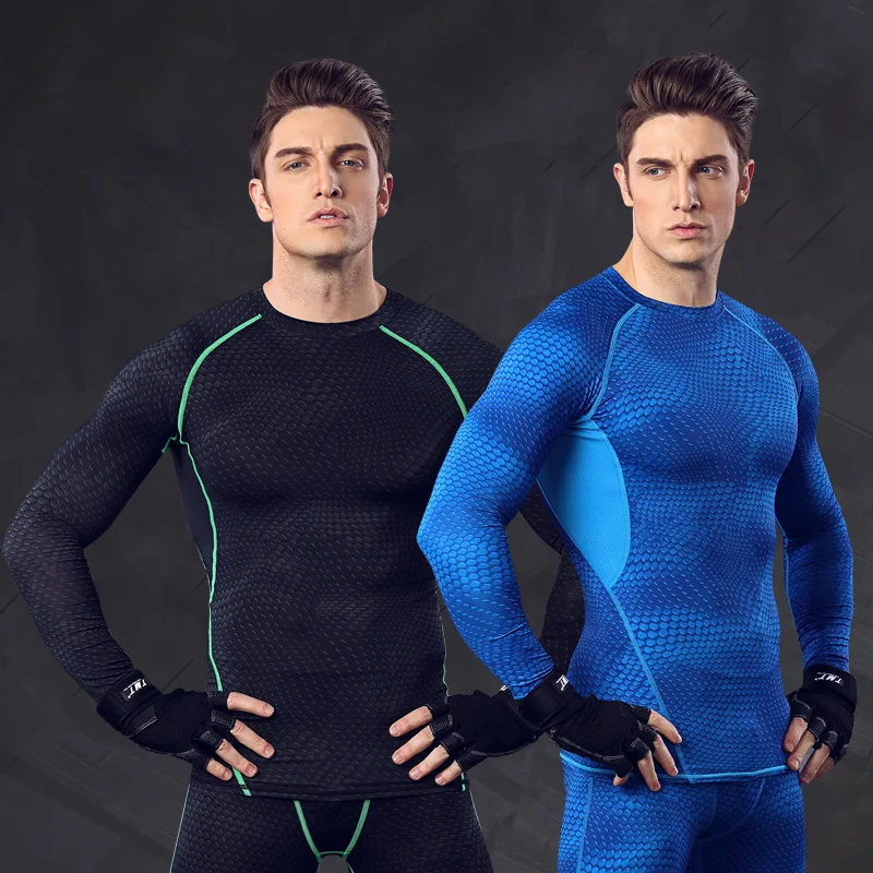 Mens Long Sleeve Gym T-Shirts Fitness Running Sports Compression Tights 2018