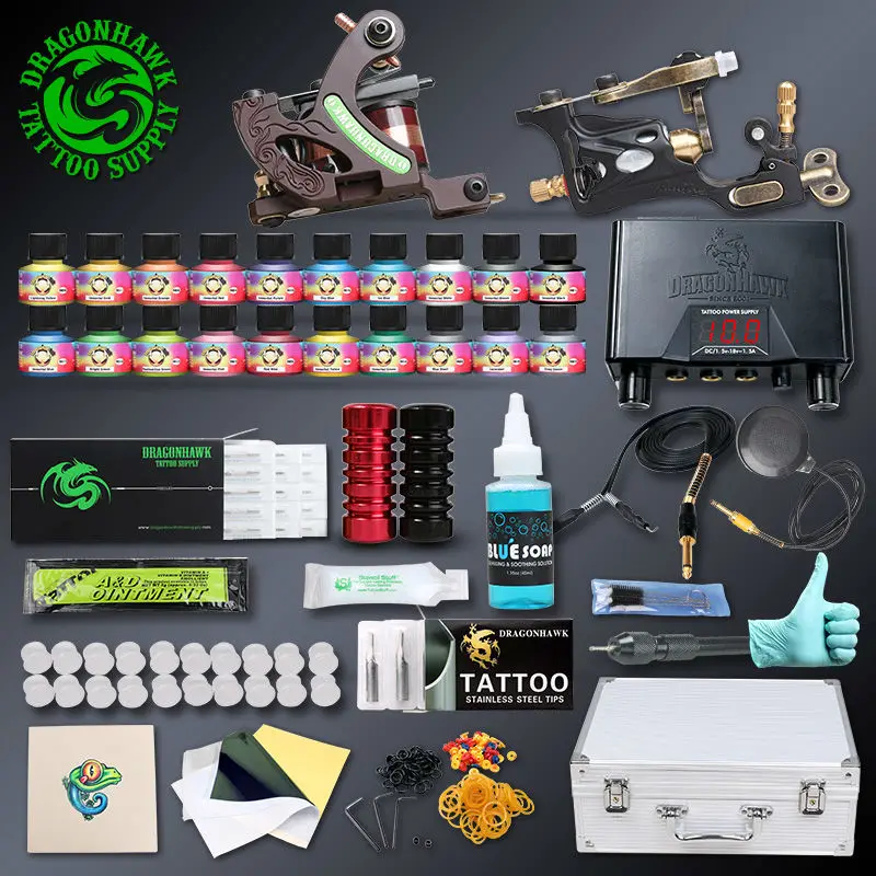 Professional Tattoo kit 2 pcs Rotary Tattoo Machines 20 Immortal Inks