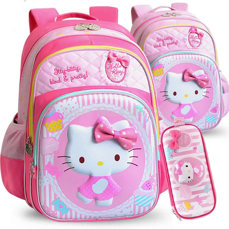 

Cute 3D Pink Hello Kitty Girls Backpack School Bag With Pencil Case Set For Kids Children Elementary Primary School Book Bags