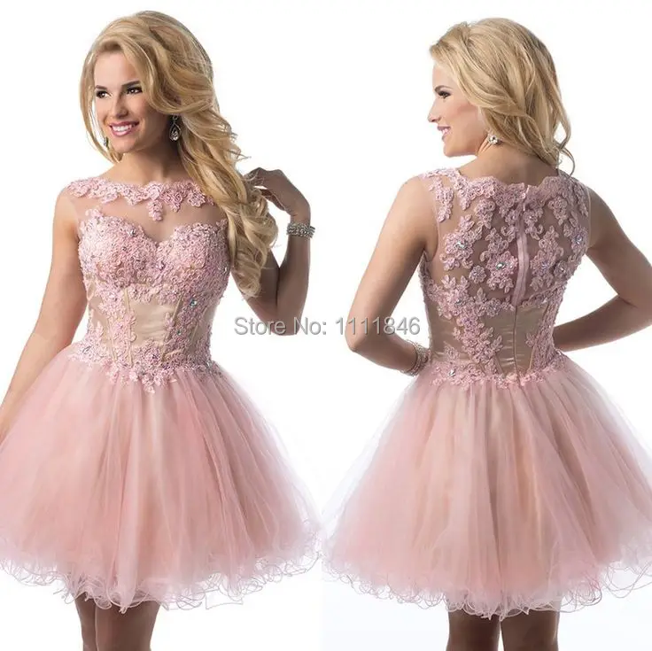 New Arrival Lace Appliques Short Pink Graduation Dresses Tulle Skirt ...