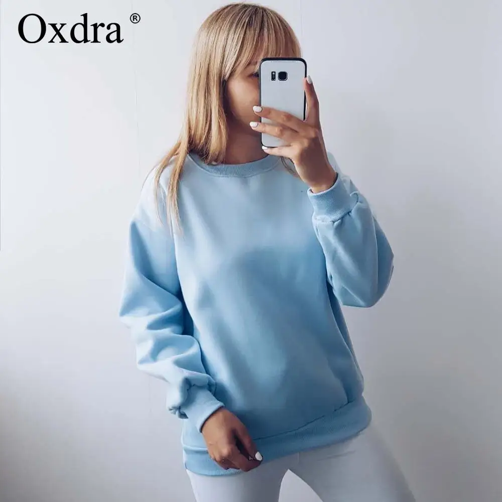 

Oxdra Basic Sweatshirts Candy Sweet Women Solid Sweatshirt Long Sleeve Loose Pullover 2019 Spring Autumn Tops For Women