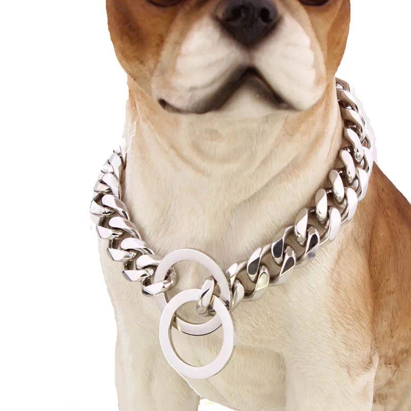 Металлическая цепь для собак Pitbull шириной 15 мм ошейник прочное серебристое