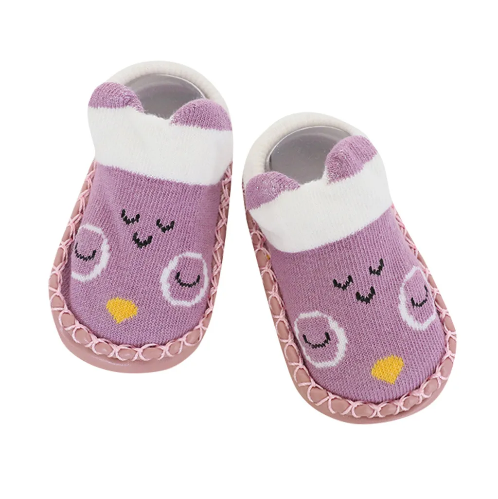 Мультяшные детские Нескользящие носки для мальчиков и девочек Тапочки для новорожденного Детские ботинки обувь для малышей милые тапочки 11 см-14 см