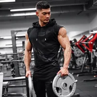 Men Tank Top Hooded Brand Gyms Clothing Fitness Mens Bodybuilding Stringer Tanktop Workout Singlet Sleeveless Shirt