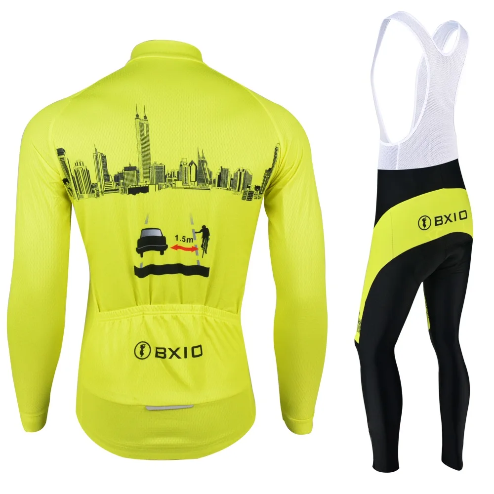 Подлинная BXIO товар Зимняя Теплая Флисовая велосипедная одежда желтый городской стиль велосипед длинный Джерси Набор Ropa Ciclismo BX-184