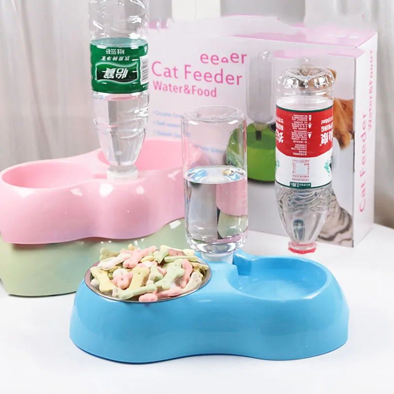 cute-double-dog-cat-puppy-food-bowl-puppy-water-dish-automatic-drinking