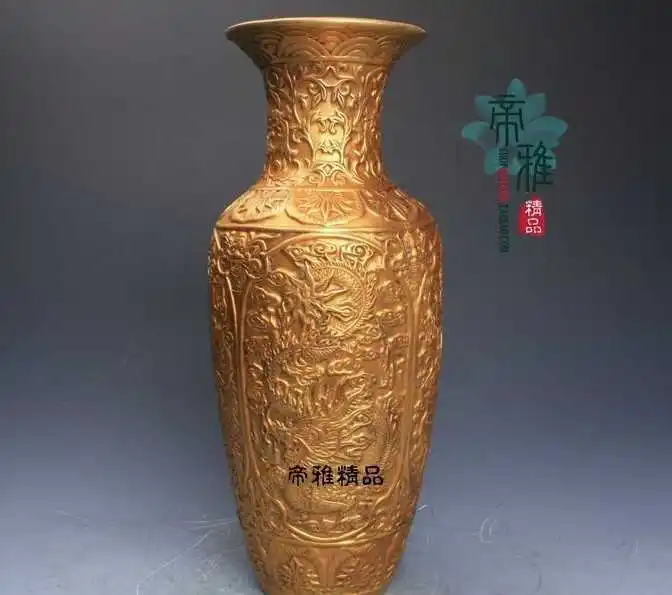 

China Bronze 24K Gold Gild Four animal Dragon White Tiger Suzaku Basaltic Vase
