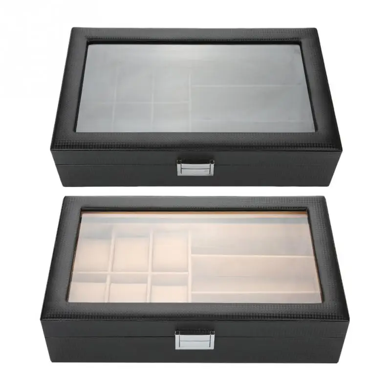 Luxury Carbon Fiber PU Leather Watch Eyeglass Holder Wristwatch Sunglass Necklace Bracelets