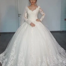 Layout niceb vestido de casamento 2020 princesa robe de mariee mangas compridas apliques celebridade vestido de baile vestido de noiva noiva