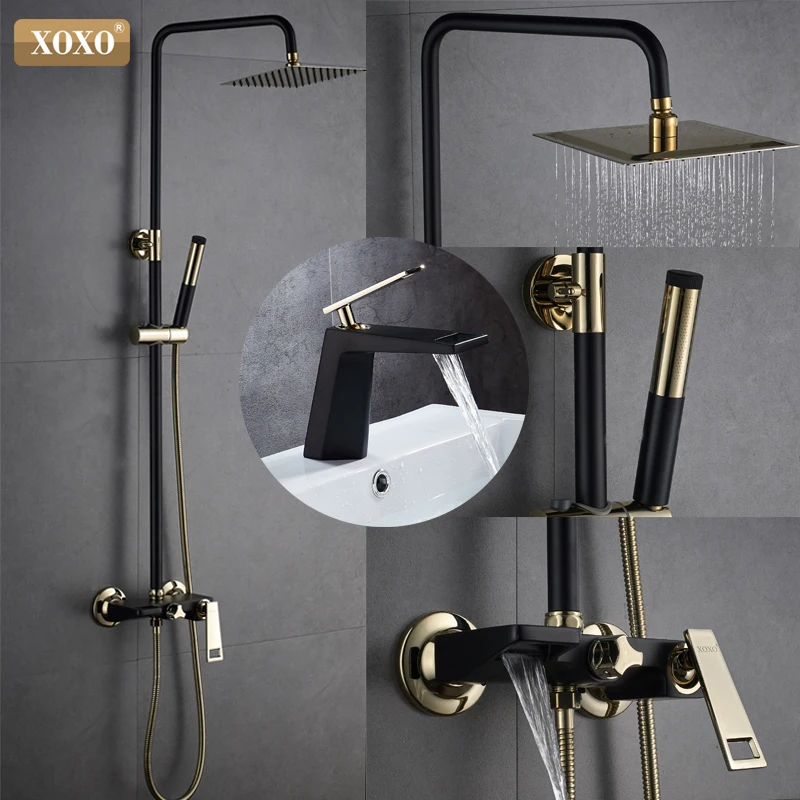 US $59.99 XOXO New blackgold plated copper bath shower faucet bathroom shower faucet set shower faucet waterfall shower head wall mixer
