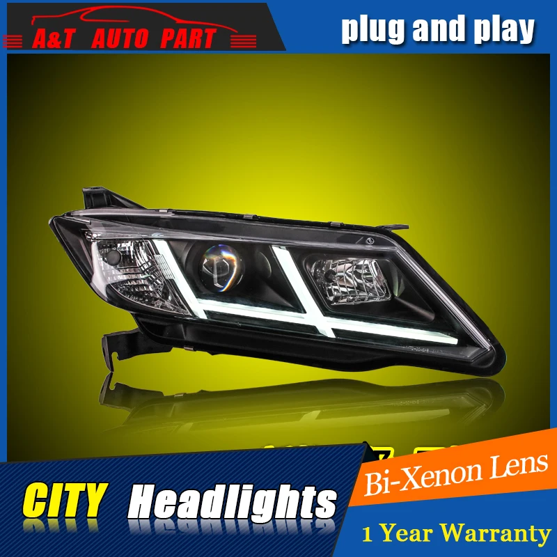 A&T Car Styling For Honda CITY headlights 2014-2016 For CITY LED head lamp Angel eye led DRL front light Bi-Xenon Lens xenon HID