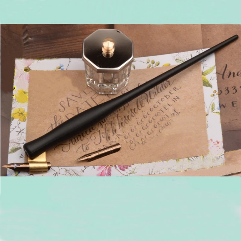 Resin English Oblique Orange Calligraphy Scrip Dip Pen Nib Copperplate Holder