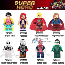 100 шт/Партия красная женщина супер женщина паук человек Железный человек супер герой Зеленый Фонарь ActionBuilding блоки Детские Подарочные игрушки