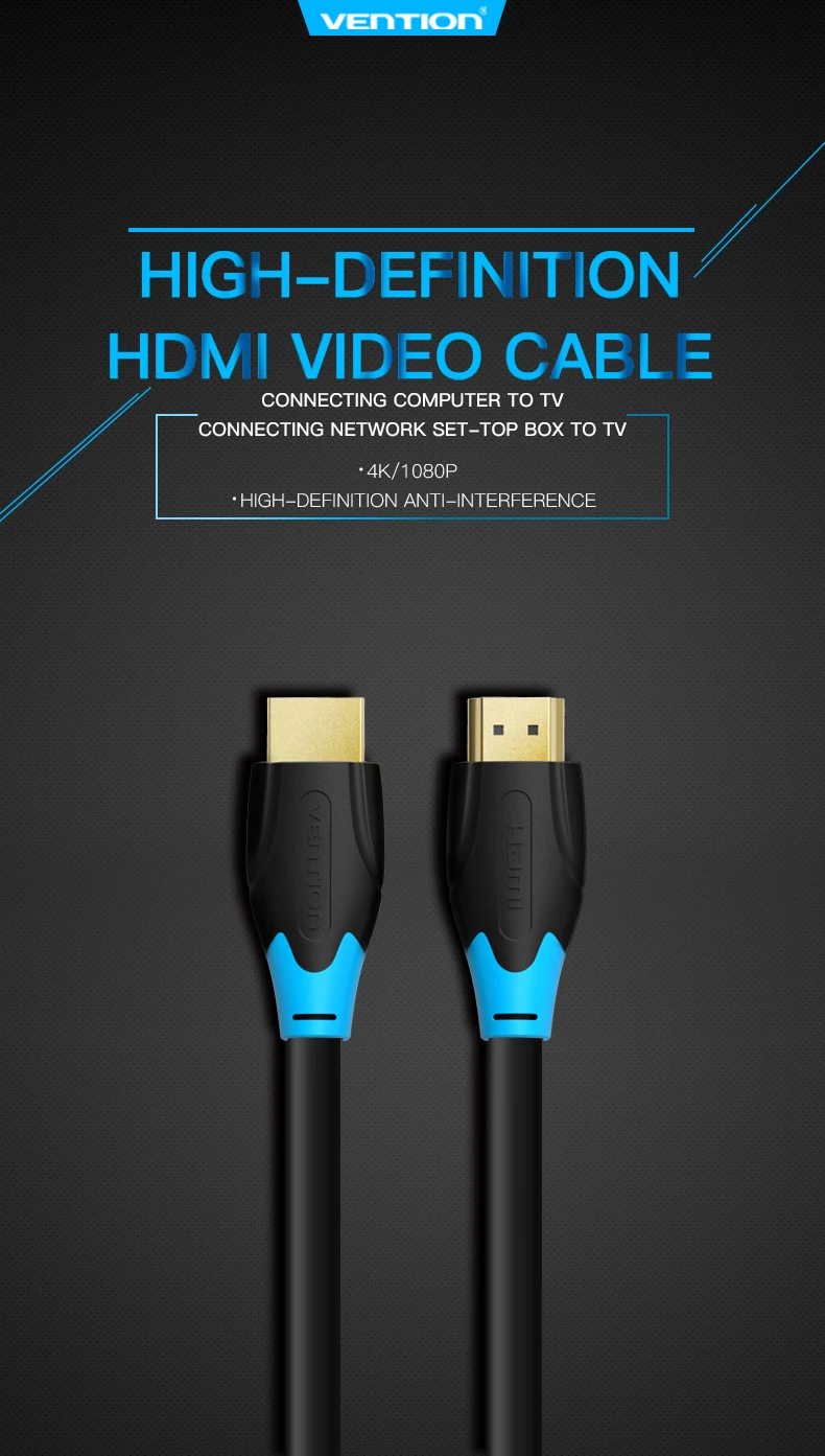 Vention Высокоскоростной HDMI 2,0 кабель 4k 3D 60Hz HDMI к HDMI Мужской кабель для HD tv ЖК-дисплея ноутбука PS3 проектор компьютерный кабель