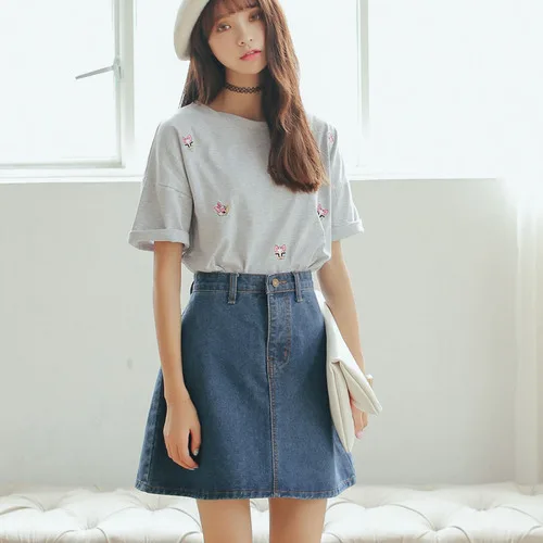 Denim Skirt 2017 Korean Style Vintage Casual Slim High Waist Blue Jeans