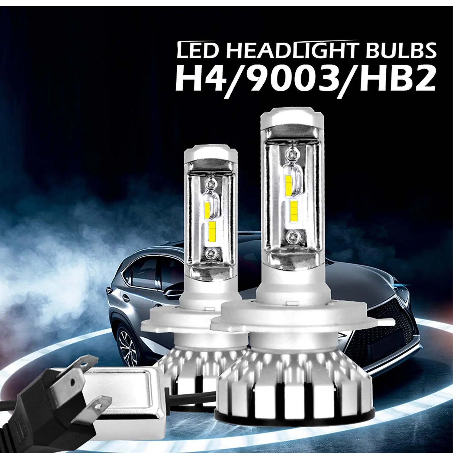 SCANDIAG H4 LED Headlight Bulb - Super Bright - 80W 6000K 8000LM White - Hi/Lo Beam/Fog Light Bulbs (2 Pack)