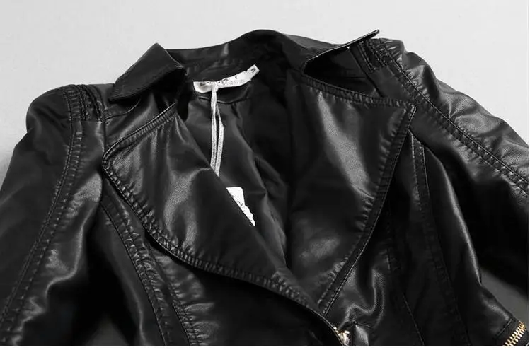 Размера плюс 4XL! Осенняя кожаная куртка женская короткая черная с кружевом из искусственной кожи тонкая мотоциклетная верхняя одежда