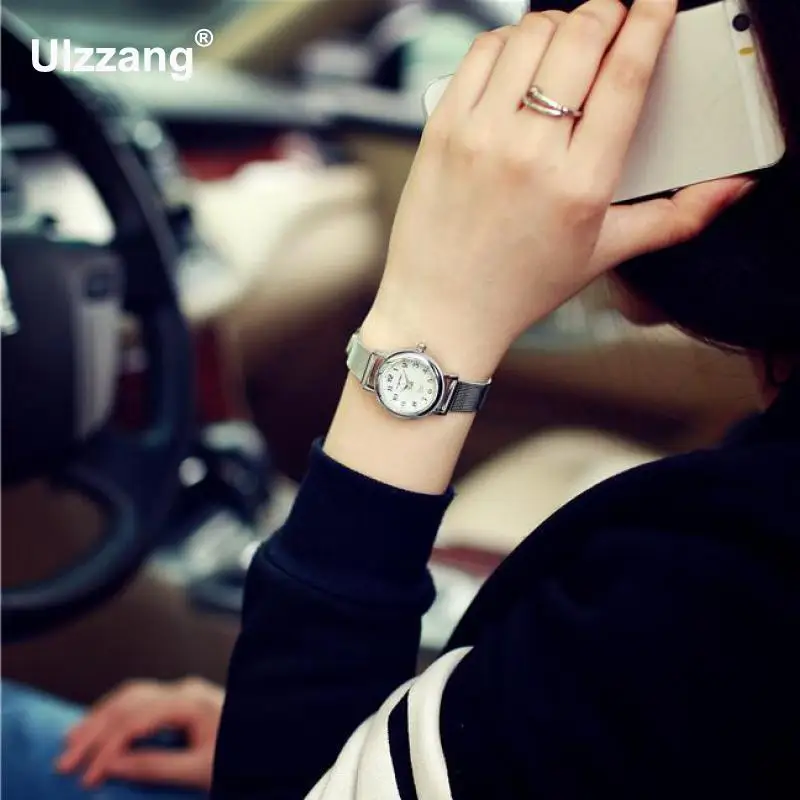 Роскошный маленький тонкий браслет из серебристой стали наручные часы для