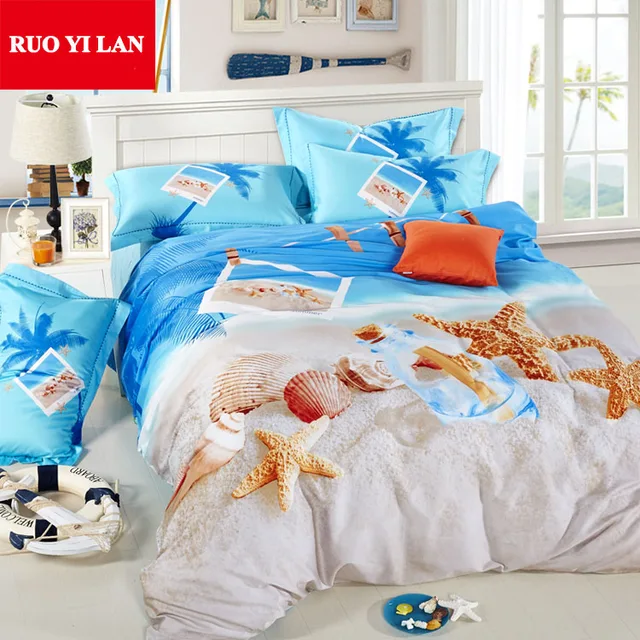Queen King Size Bedding Set 4pcs Starfish Seass 100 Cotton Queen King Size Bedding Set 4pcs Starfish Seass 100 Cotton Duvet Cover Bedclothes Bed