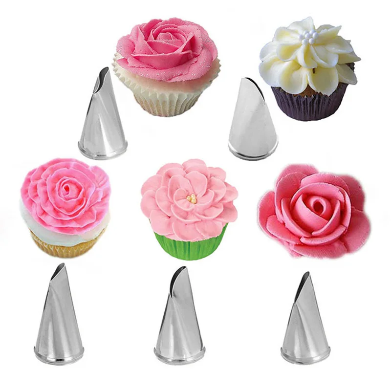 

StarLinkStar 5Pcs/Set Icing Piping Nozzles Rose Petal Metal Cream Tips Cake Decorating Tools Fondant Cake Cupcake Decoration Set