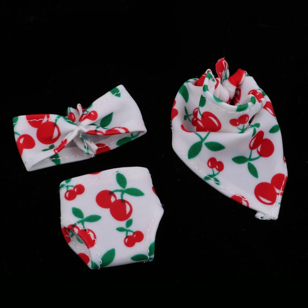 1/6 Scale Doll Swimwear Cute Cherry Pattern Printed Swimsuit Bikini Set for 12inch 30cm Girl Doll Dress Up Accessory