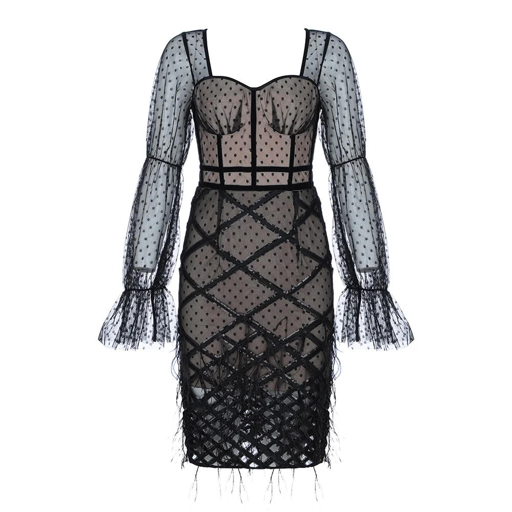 High Quality Slip Strapless Black Lace Full Bodycon Rayon Bandage Dress Club Party Elegant Dress (16) - 