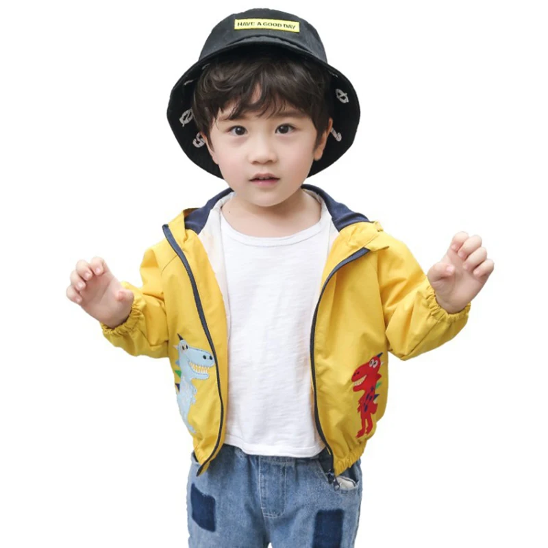 

Spring Boys Coats Hooded Cartoon Dinosaur Girls Jackets with Zipper Windbreakers for Children Toddler Boys 2 Years