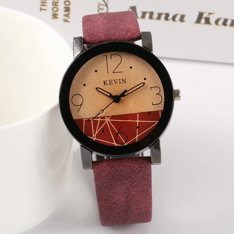 KEVIN Brand Arabic Numbers Lady Style Fashion Women Watch Candy Color Straps Leather Band Retro Dial Lovers Watch