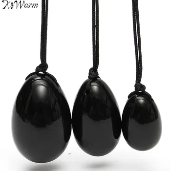 

KiWarm 3PCS Natural Black Obsidian Crystal Yoni Egg Massager Ball for Exercise Health Care Tool Gemstone Pendant Crafts Gift