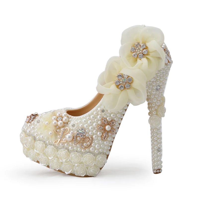 Exclusive White Pearl High Heel Platform Bridal Wedding Pumps New