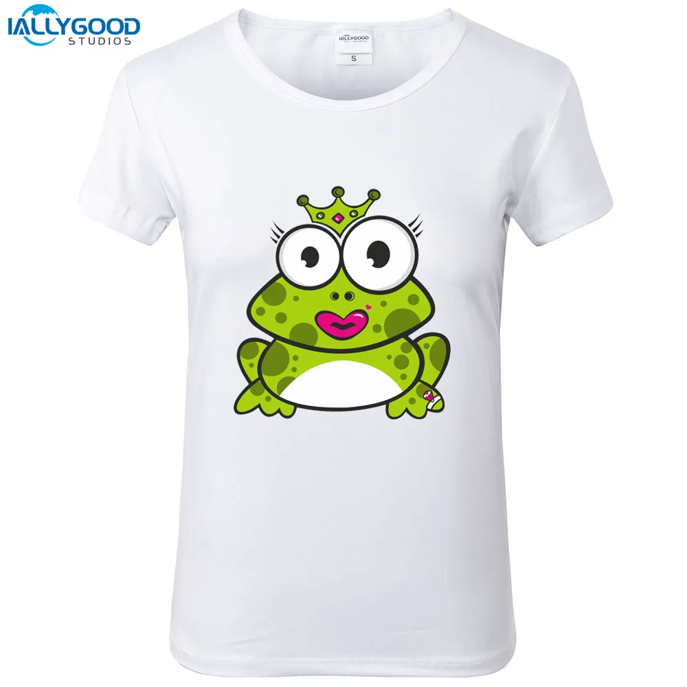 

Summer Funny Frog prince Lip T Shirts Women Cute Cartoon Toad Printed T-Shirt Soft Short Sleeve White Tops S1612
