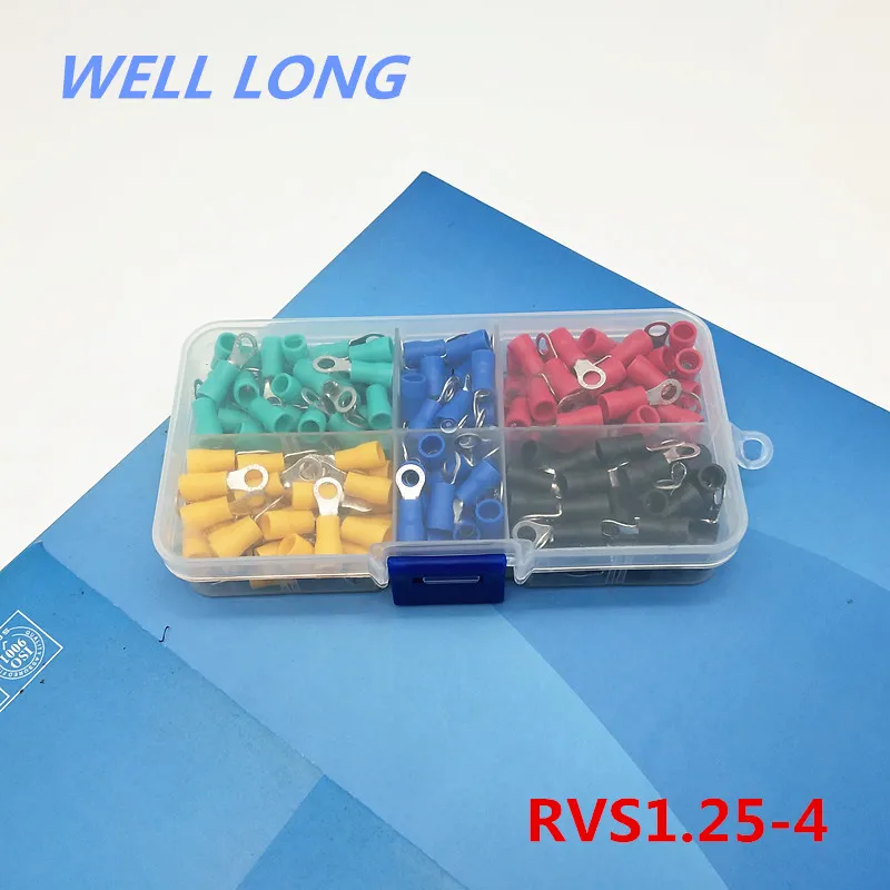 

200pcs/lot RVS1.25-4 Kit Cold pressed terminal O-type connector copper nose wire terminal with sheathed copper terminal head.