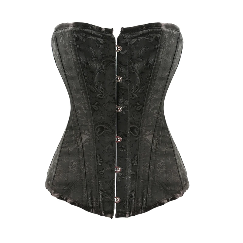 Women Sexy Jacquard Brocade Overbust Corset Slim Corselet Black Gothic Clothing Lingerie Steampunk Belt Corsets and Bustiers (4)