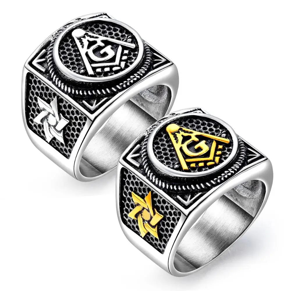 Мужское кольцо на палец Freemason Masonic из нержавеющей стали 316L с крупной звездой