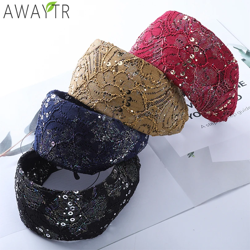 

AWAYTR Fashion Wide Hairband Bohemian Sequin Solid Girl Braided Hairband Knotted Headband Customized For Women Hair Accessories