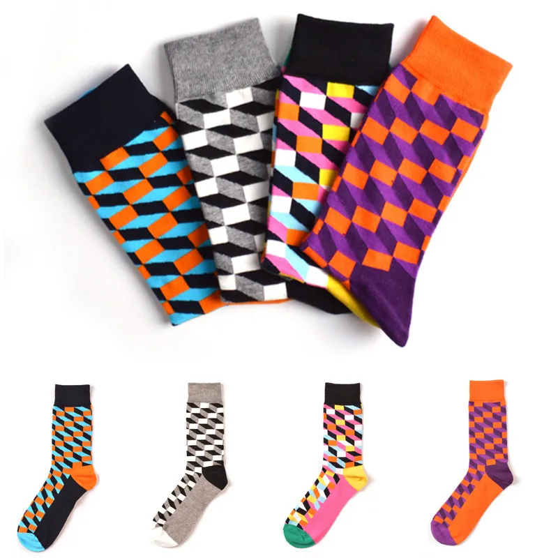 1 Pairs Fashions Men Happy Socks 6 Colors High Ankle Long Socks High