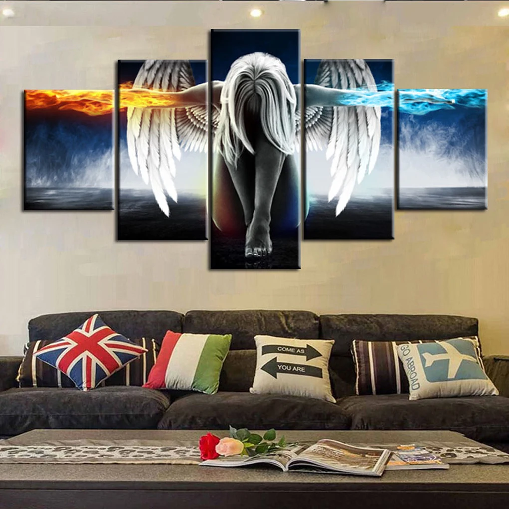 5 Panels Angel Wings Oil Paintings Wall Art Jet Paintings Pictures for