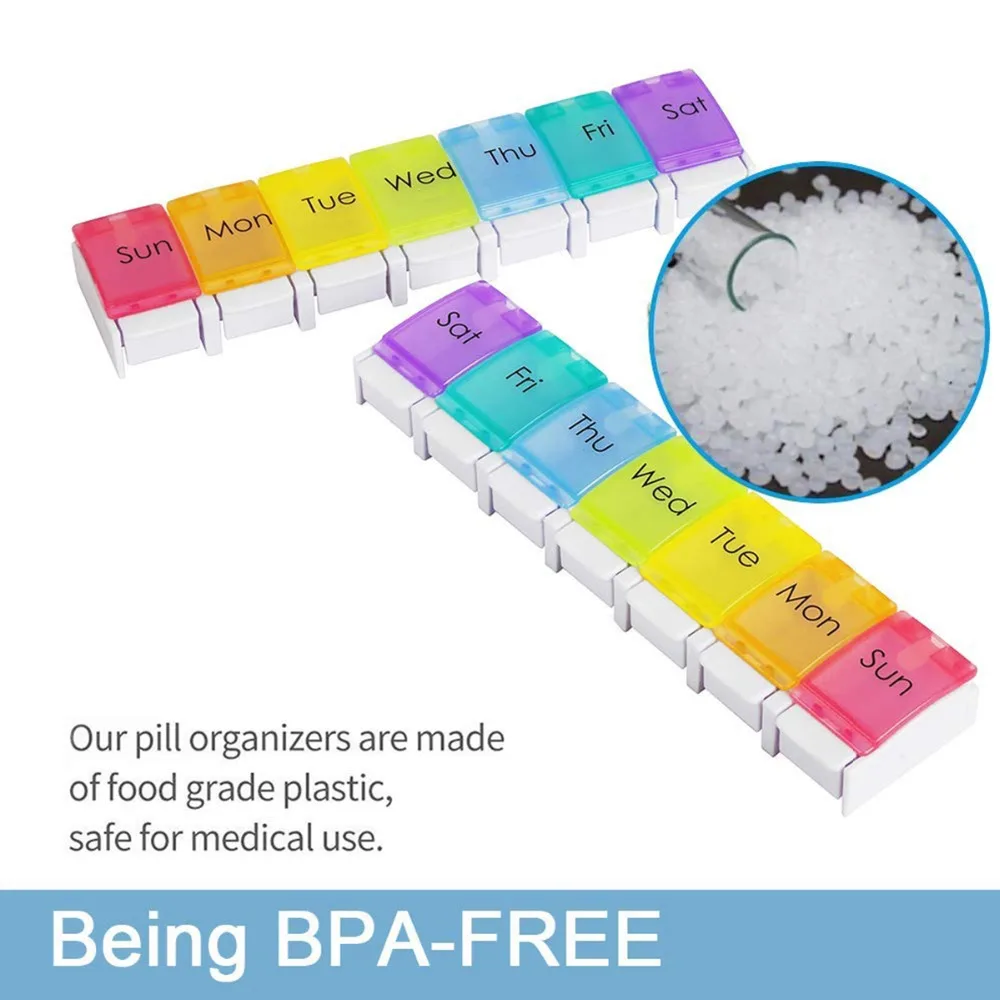 7 Day Pill Box Push Button Pill Organizer Daily Rainbow Medicine Planner Box Pill Medicine Box Holder 227*53.5*28.5mm
