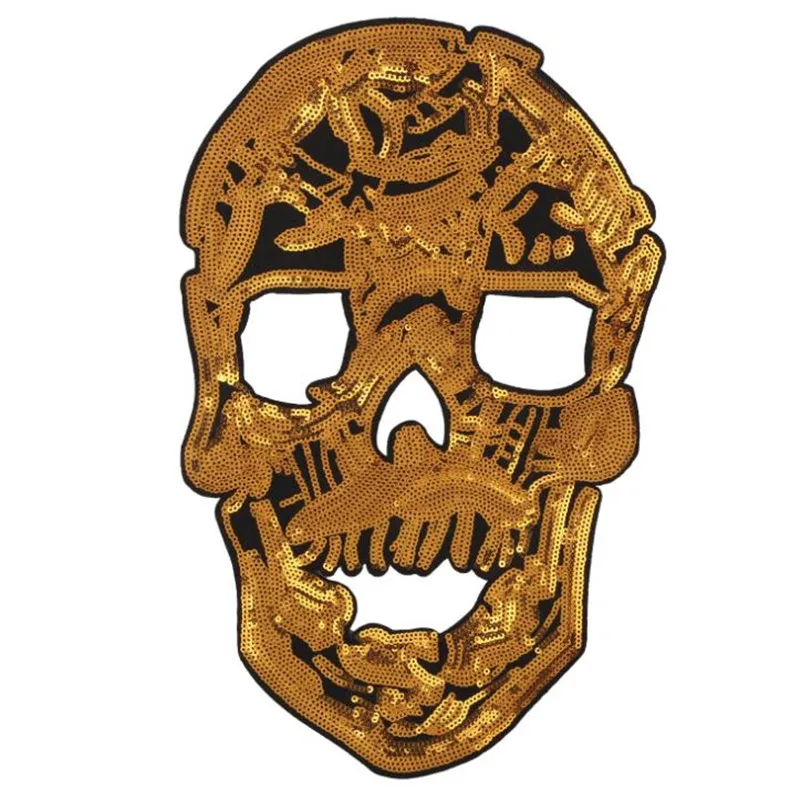 

Clothing Women Shirt Top Diy Large Patch Skull Golden Sequins deal with it T-shirt girls Biker Patches for clothes Punk Stickers