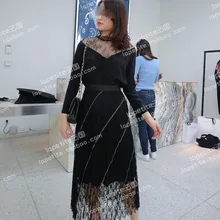 GUESOD/, весенне-летний женский Шелковый Топ, кружевная Лоскутная шелковая рубашка+ юбка, комплект